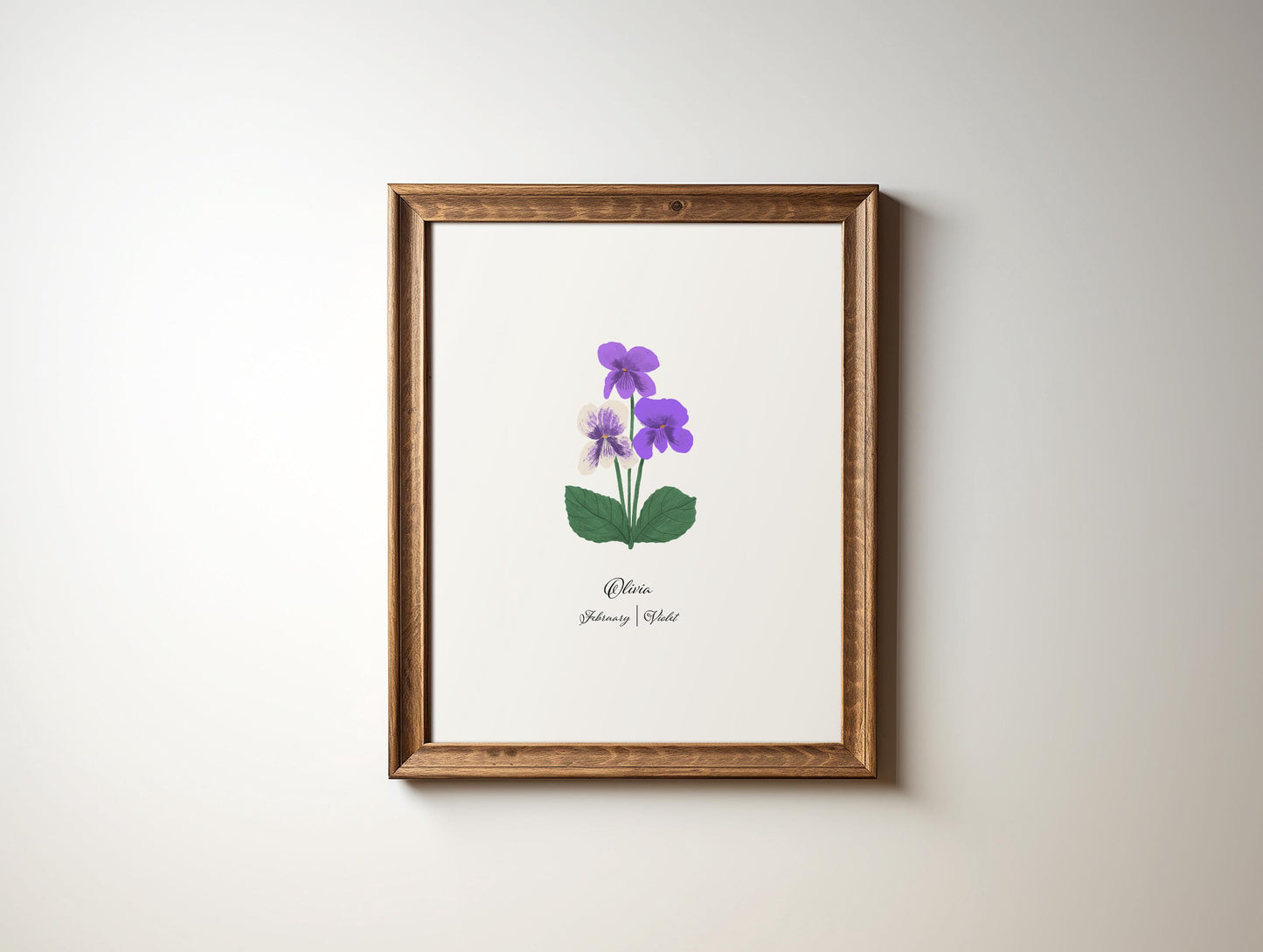 February birth flower personalized gift of violet illustration by Connecticut artist printed on an 8x10 art print perfect for gift giving for new moms, parents, grandparents, niece and teen birthday