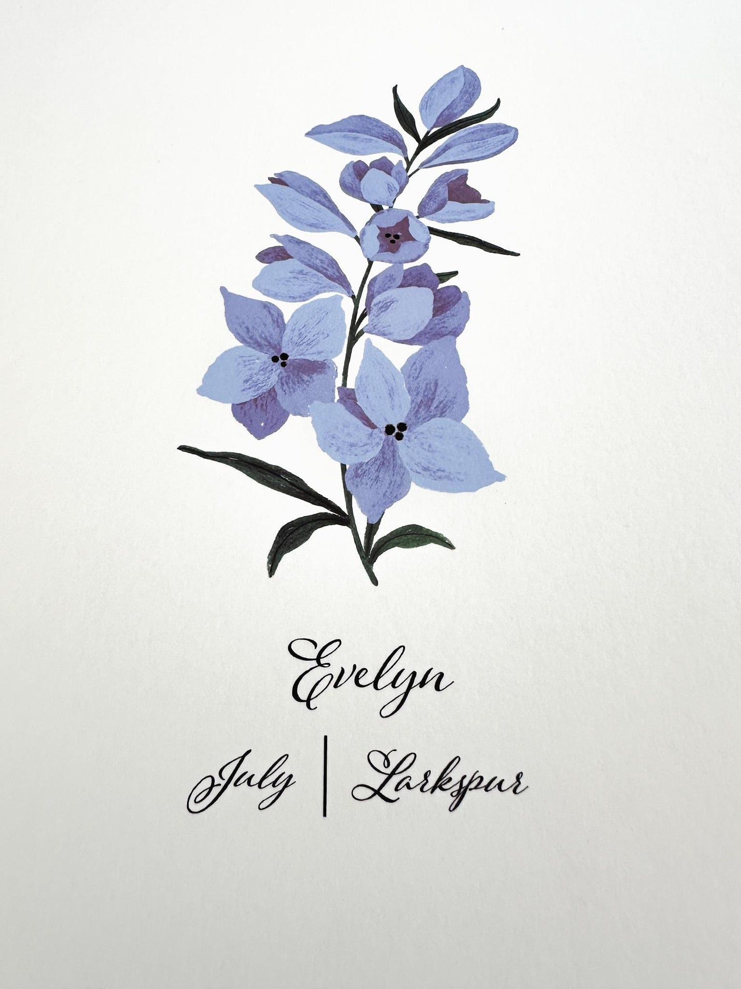 July Birth Flower Personalized Print Larkspur