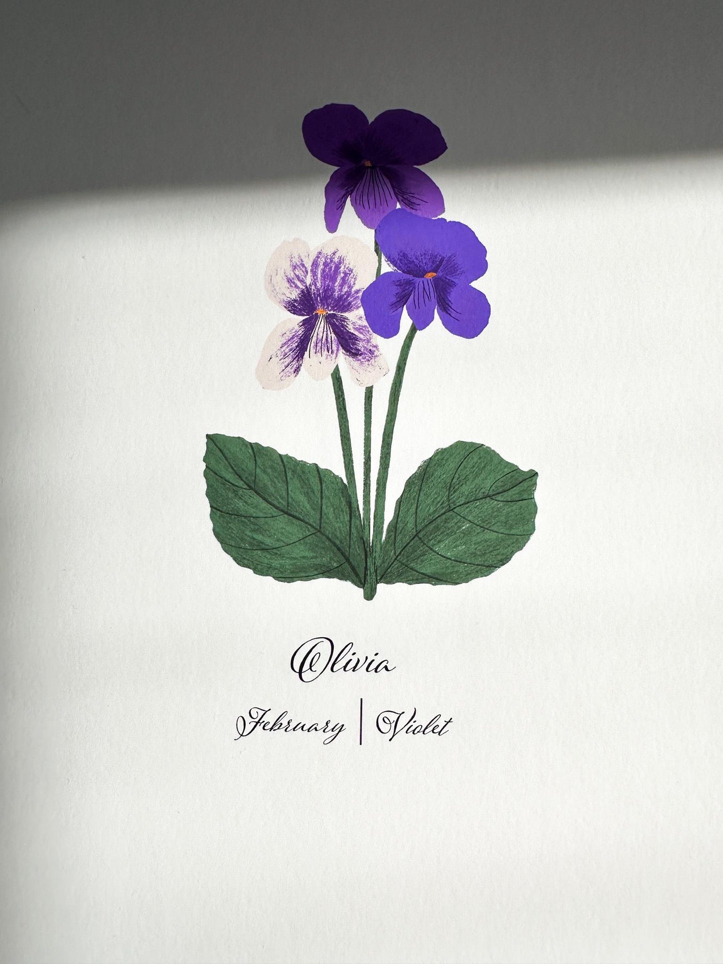 February Birth Flower Personalized Print Violet